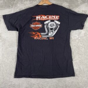 Harley Davidson Shirt Mens Size Large Black Motorcycle Y2K Flames Wisconsin